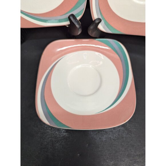 Sango Quadrille Pinwheel Pink 5206 Square Saucer 6 1/2" Replacement Set of 3 - Picture 4 of 7